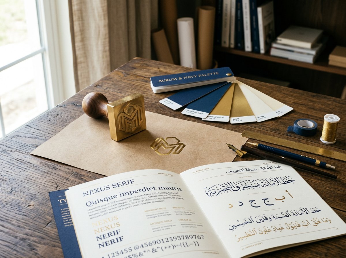 Gold foil stamp and bilingual typography specimens
